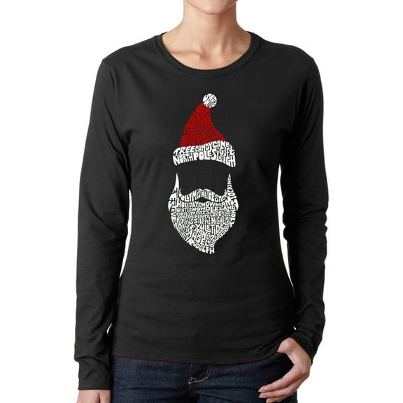 Women's Word Art Long Sleeve T-Shirt - Santa Claus