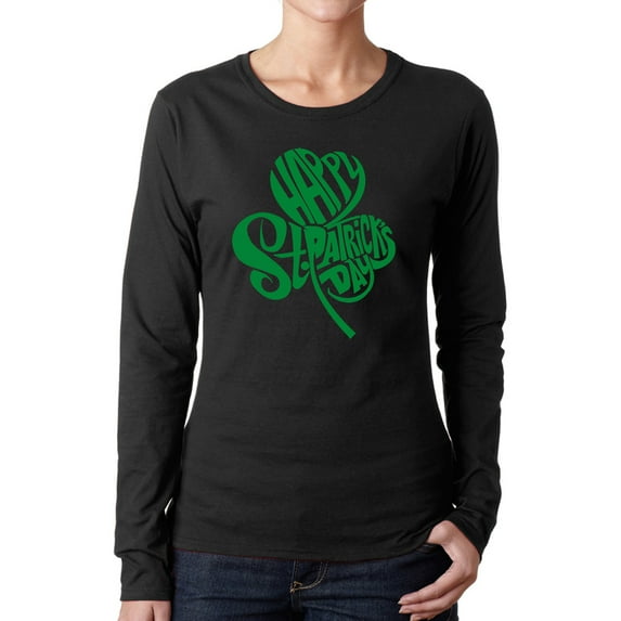 Women's Word Art Long Sleeve T-Shirt - St. Patrick's Day Shamrock