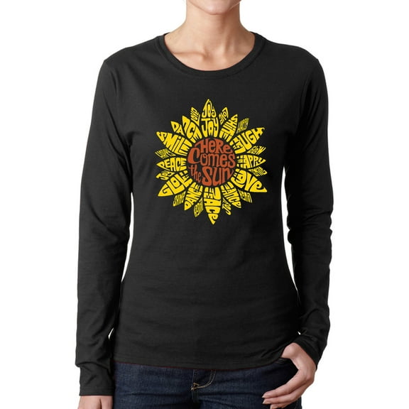 Women's Word Art Long Sleeve T-Shirt - Sunflower