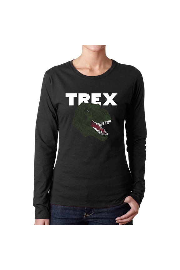 Women's Word Art Long Sleeve T-Shirt - T-Rex Head
