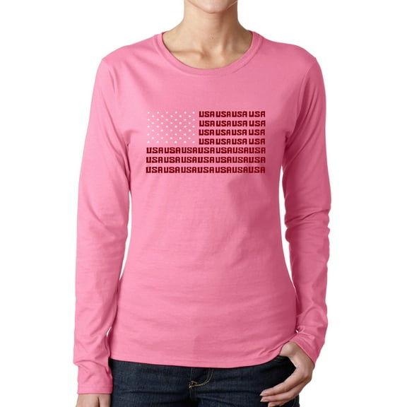 Women's Word Art Long Sleeve T-Shirt - USA Flag
