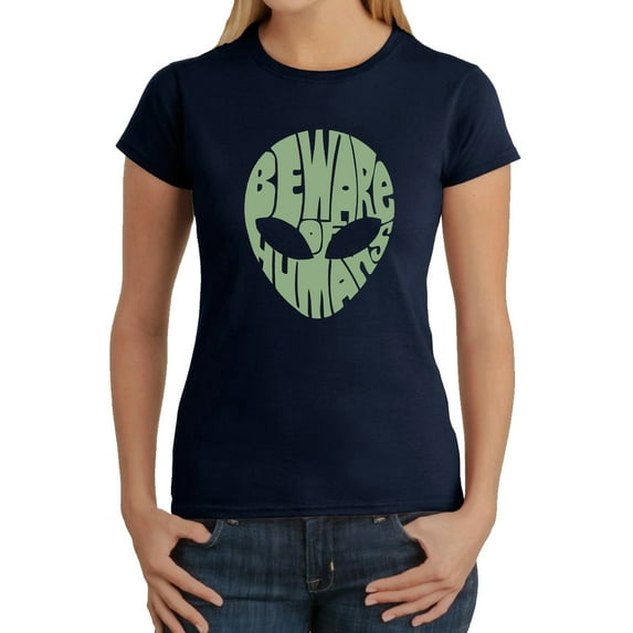 Women's Word Art T-Shirt - Beware of Humans