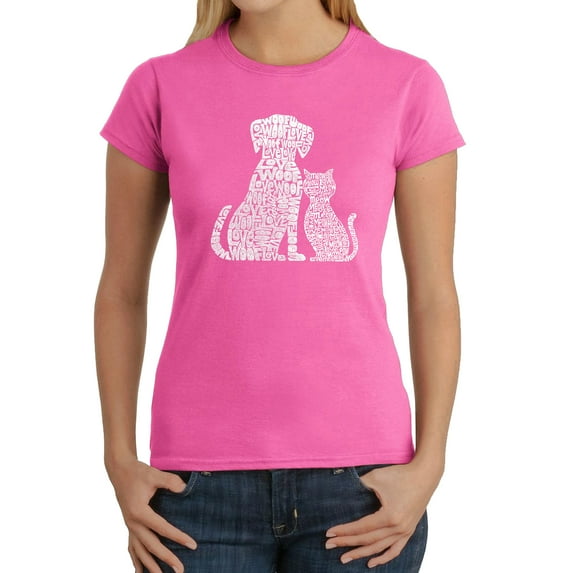 Women's Word Art T-Shirt - Dogs and Cats