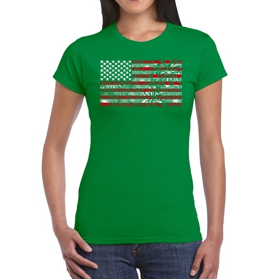 Women's Word Art T-Shirt - Fireworks American Flag