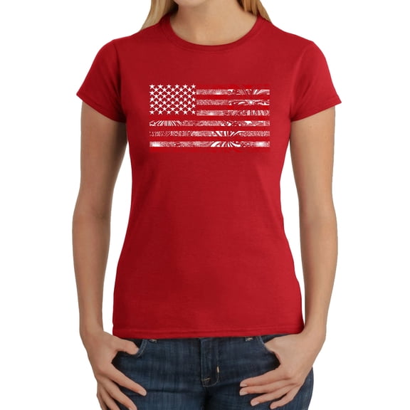 Women's Word Art T-Shirt - Fireworks American Flag