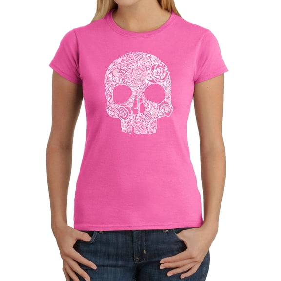 Women's Word Art T-Shirt - Flower Skull