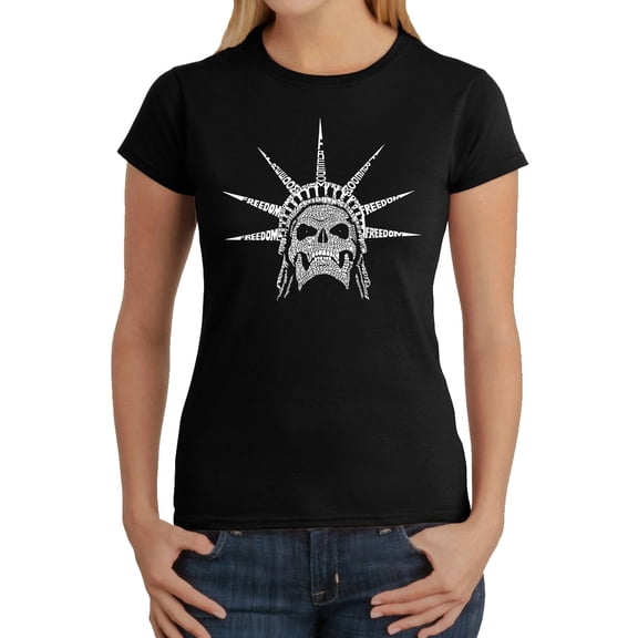Women's Word Art T-Shirt - Freedom Skull