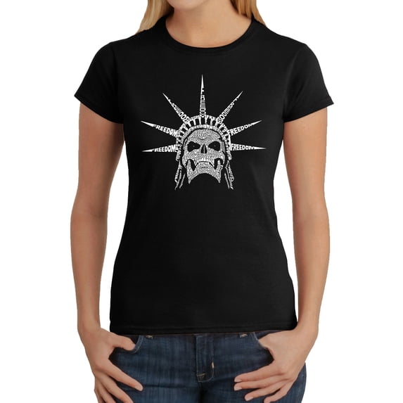 Women's Word Art T-Shirt - Freedom Skull
