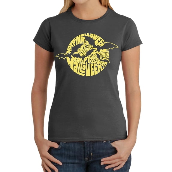 Women's Word Art T-Shirt - Halloween Bats