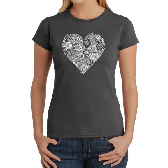Women's Word Art T-Shirt - Heart Flowers