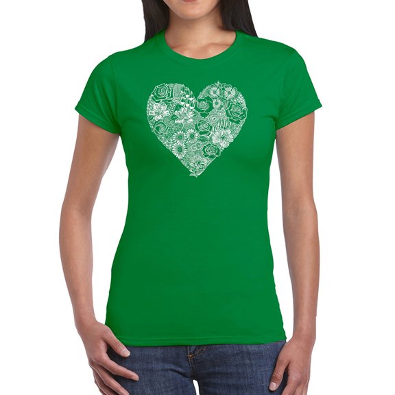 Women's Word Art T-Shirt - Heart Flowers