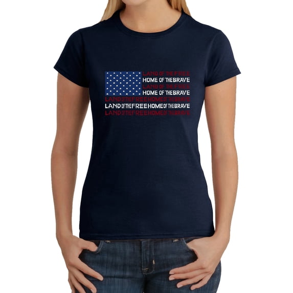 Women's Word Art T-Shirt - Land of the Free American Flag
