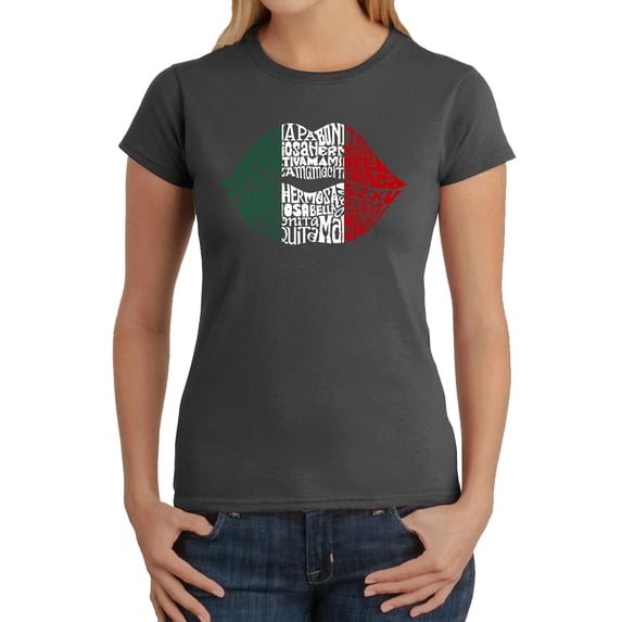 Women's Word Art T-Shirt - Latina Lips