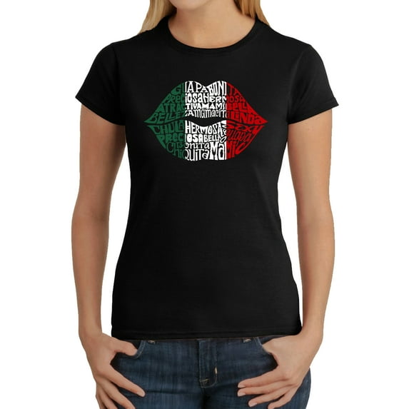 Women's Word Art T-Shirt - Latina Lips