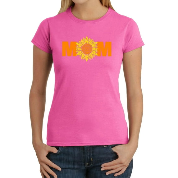 Women's Word Art T-Shirt - Mom Sunflower