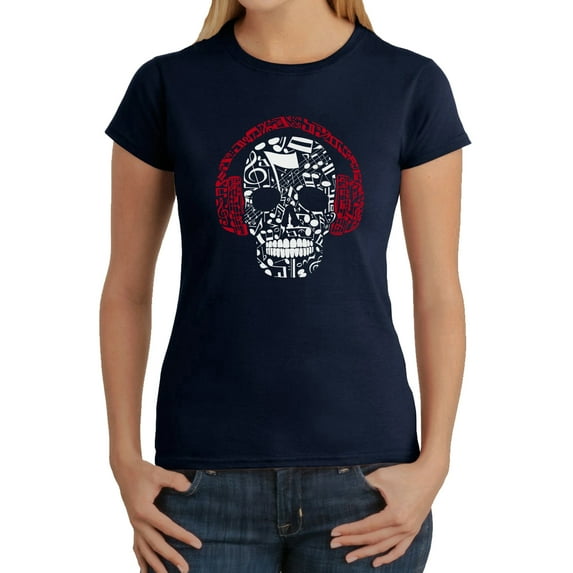 Women's Word Art T-Shirt - Music Notes Skull