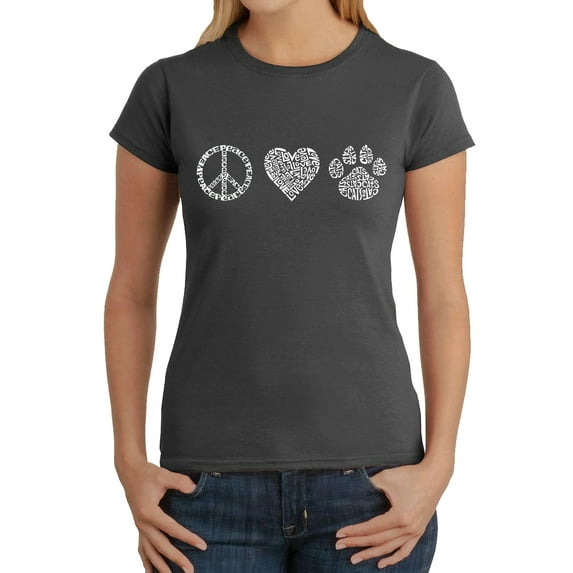 Women's Word Art T-Shirt - Peace Love Cats