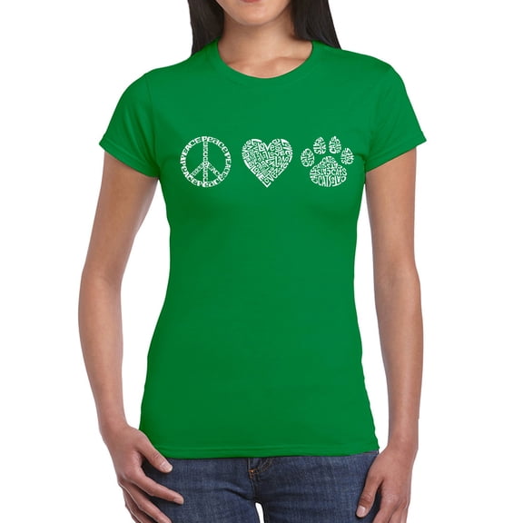 Women's Word Art T-Shirt - Peace Love Cats