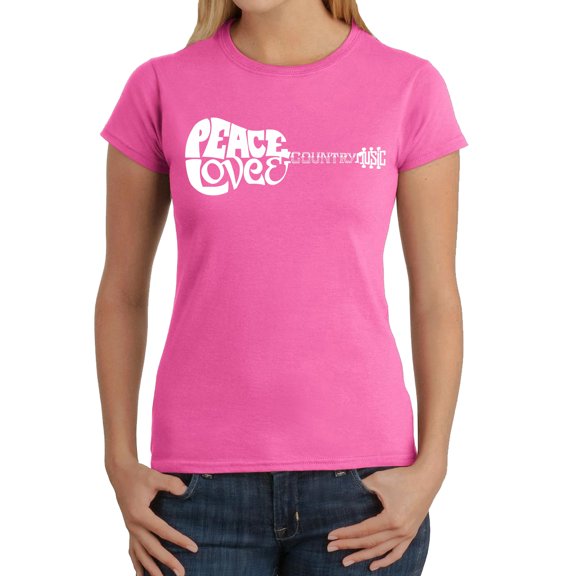 Women's Word Art T-Shirt - Peace Love Country