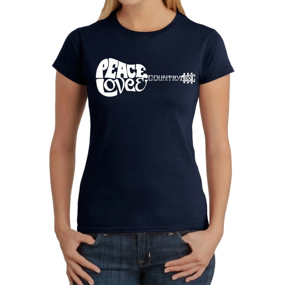 Women's Word Art T-Shirt - Peace Love Country