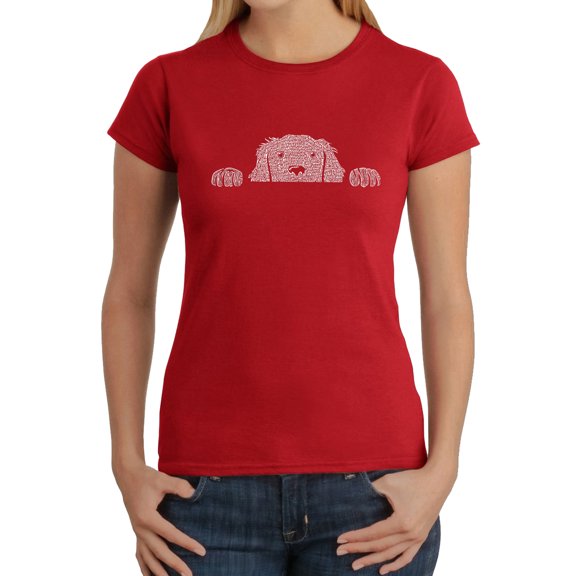 Women's Word Art T-Shirt - Peeking Dog
