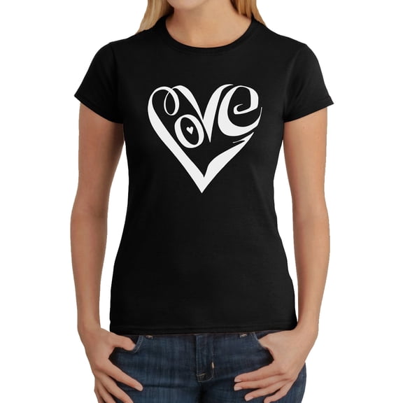 Women's Word Art T-Shirt - Script Love Heart
