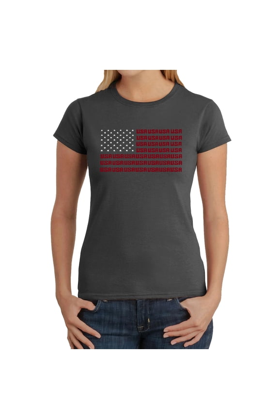 Women's Word Art T-Shirt - USA Flag