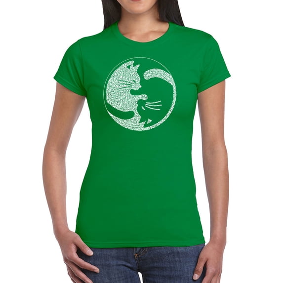 Women's Word Art T-Shirt - Yin Yang Cat