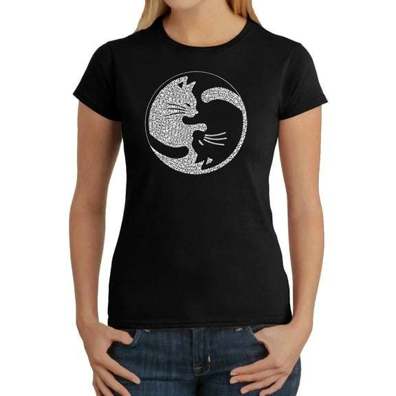 Women's Word Art T-Shirt - Yin Yang Cat