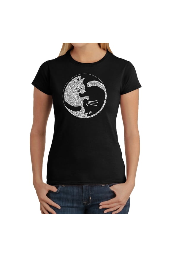 Women's Word Art T-Shirt - Yin Yang Cat