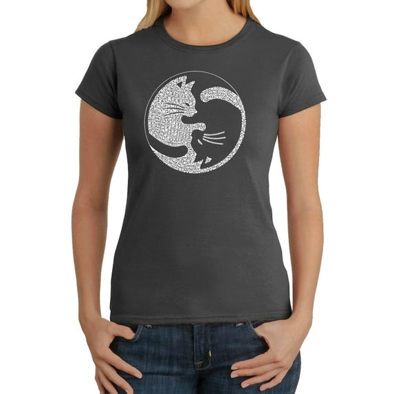 Women's Word Art T-Shirt - Yin Yang Cat