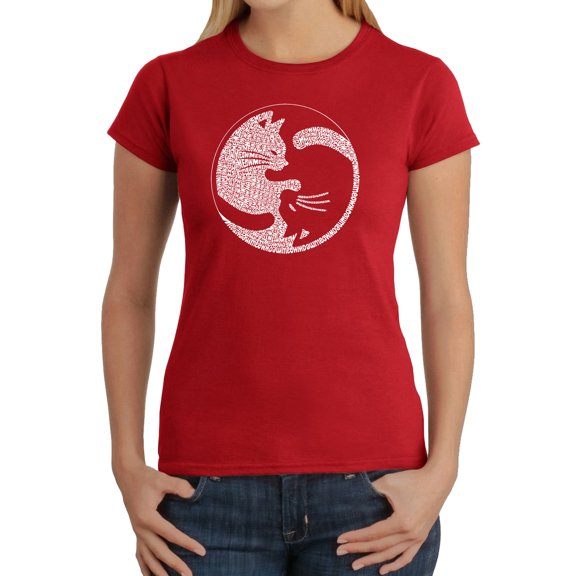 Women's Word Art T-Shirt - Yin Yang Cat