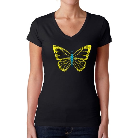Women's Word Art V-Neck T-Shirt - Butterfly