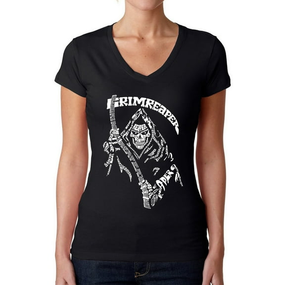 Women's Word Art V-Neck T-Shirt - Grim Reaper
