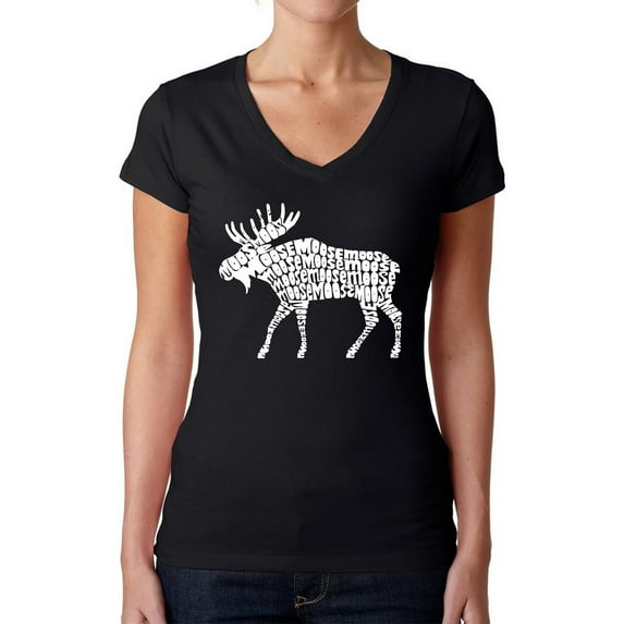 Women's Word Art V-Neck T-Shirt - Moose