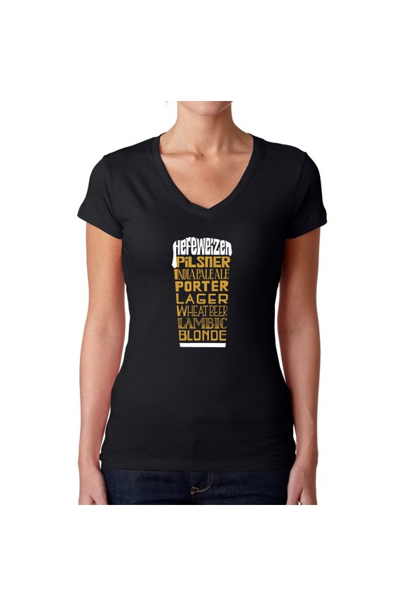 Women's Word Art V-Neck T-Shirt - Styles of Beer