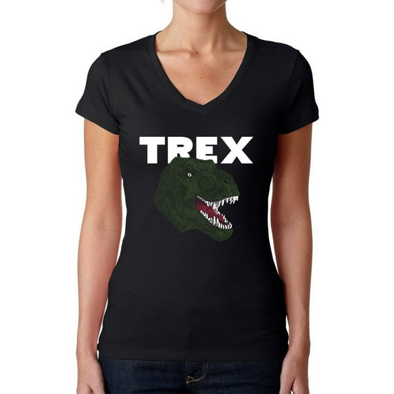 Women's Word Art V-Neck T-Shirt - T-Rex Head