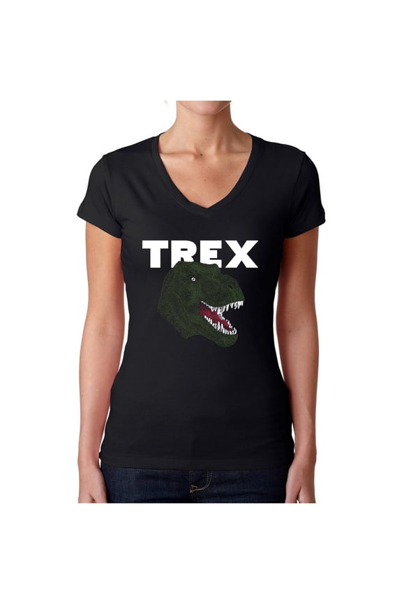 Women's Word Art V-Neck T-Shirt - T-Rex Head