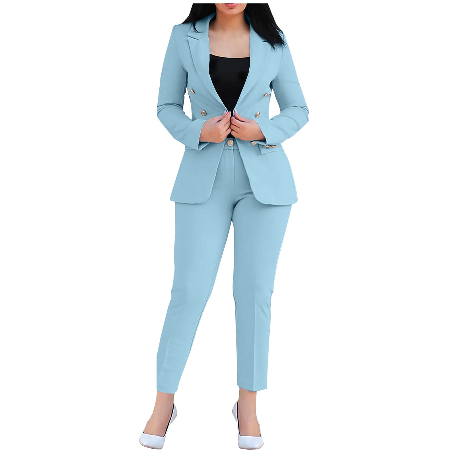 women light blue dress pants Light Blue Scalloped Hem Pants - Two Piece Sets main image 0