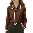 thumbnail image 1 of Women's Work Blouse Tie Neck Long Sleeve Shirts Button down Elegant Formal Outfits Office Business Top (2XL, Coffee), 1 of 6