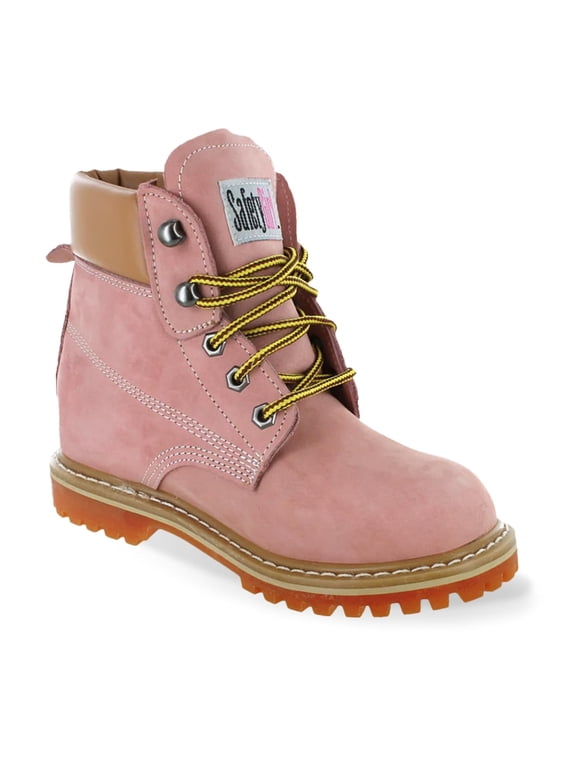 Women’s Work Boots | Waterproof Leather Work Boots for Women | Oil & Slip-Resistant Soft Toe Boots for Women | Premium Nubuck Leather | Lightweight and Comfortable | Pink Leather - 5W