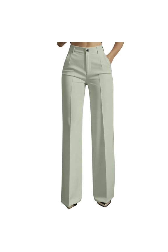 Women's Work Business Straight Leg Trousers High Waisted Smart Casual Pant Flowy Stretchy Long Pants Business Workout with Pockets