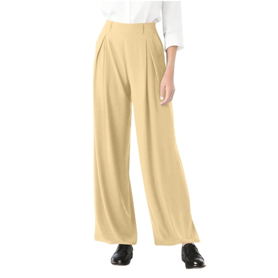 Women's Work Dress Pants Pleated High Waisted Slacks Trousers Fall Outfits Business Casual Pants Beige XL