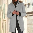 thumbnail image 1 of Women's Work Jacket Vintage Stand Collar Plus Size Long Sleeve Classic Solid Color Casual Warm Business Coat Button Elegant Formal Jacket with Pockets for Spring Fall Winter, 1 of 6