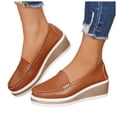 thumbnail image 1 of HEWUQI Wedge Platform Loafers for Womens Backless Leather Comfortable Slip on Casual Travel Everyday Shoes Brown Size 10.5, 1 of 6