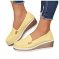thumbnail image 1 of HEWUQI Wedge Platform Loafers for Womens Backless Leather Comfortable Slip on Casual Travel Everyday Shoes Yellow Size 9, 1 of 6