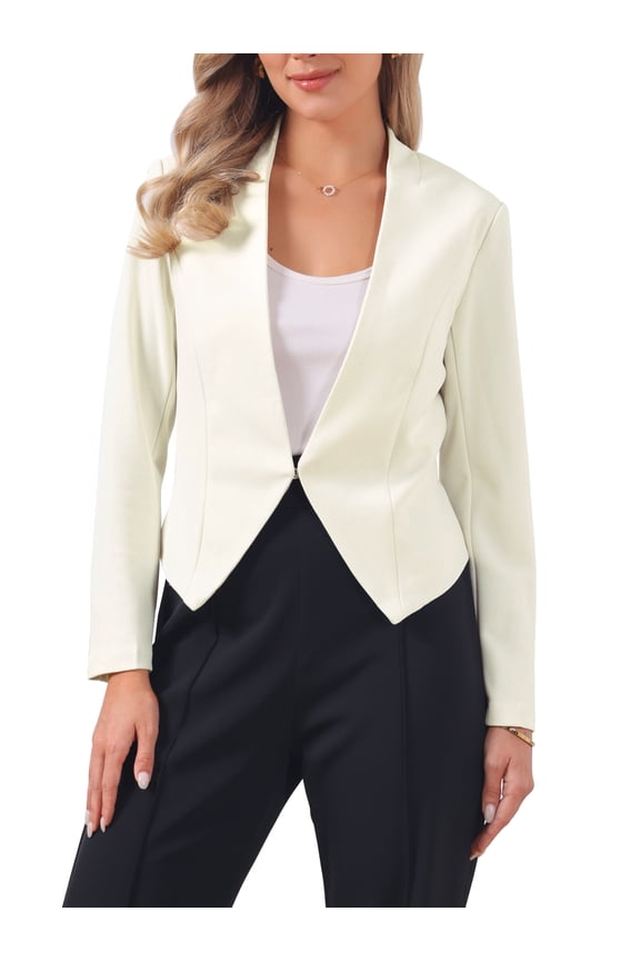 Women's Work Office Blazer Collarless Business Casual Suit Jacket Cropped Blazer S Ivory White