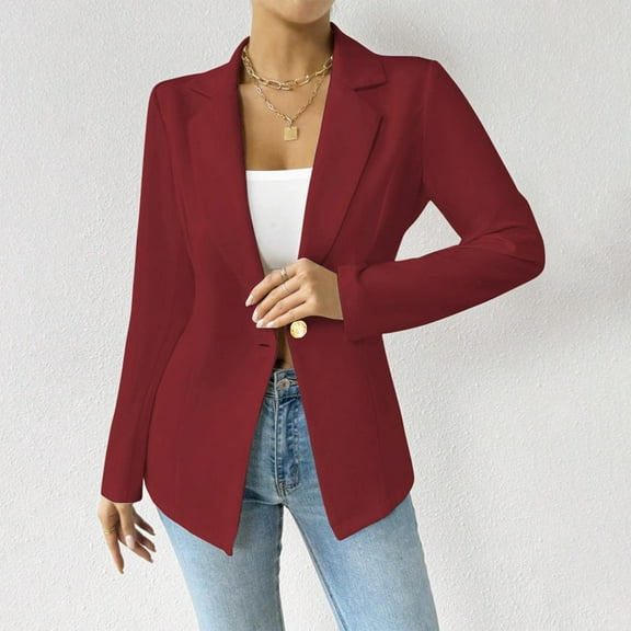 Women's Work Office Blazer Stretch Lapel Collar Long Sleeve Jacket Fashioin Dressy One Button Suit Interview Outfits