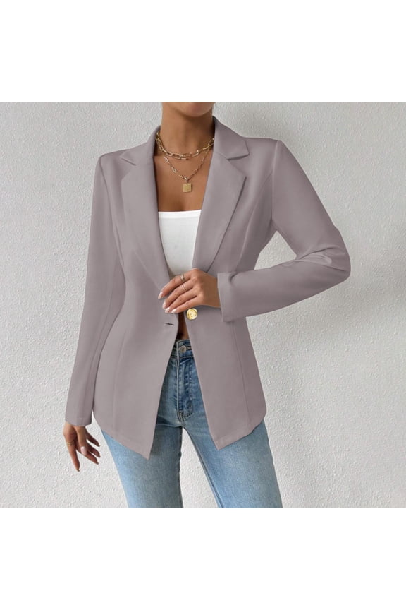 Women's Work Office Blazer Stretch Lapel Collar Long Sleeve Jacket Fashioin Dressy One Button Suit Interview Outfits