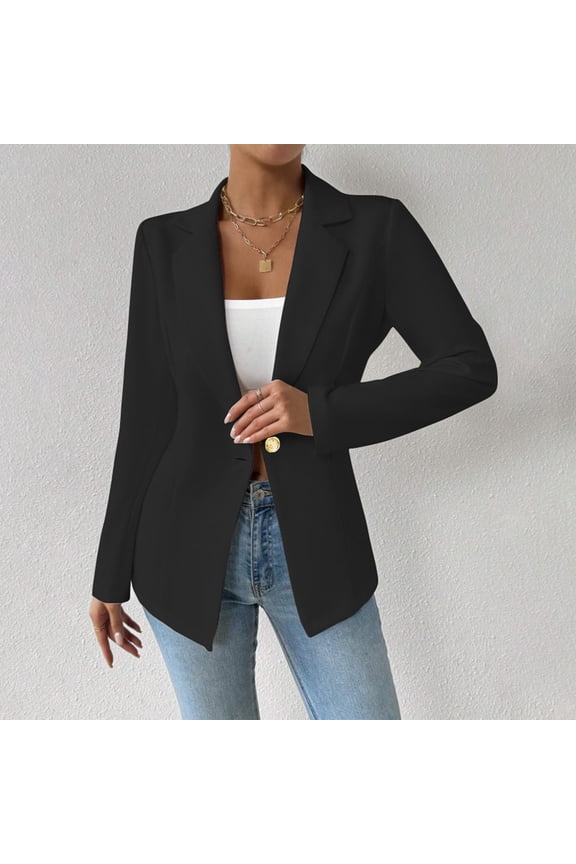 Women's Work Office Blazer Stretch Lapel Collar Long Sleeve Jacket Fashioin Dressy One Button Suit Interview Outfits